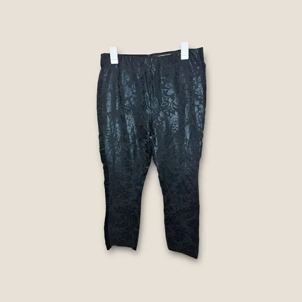 Anthropologie Essential Skinny Pants Black Motif Foil Embossed High Rise Size 12
